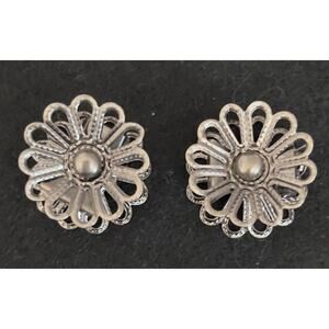 Vintage Silver Tone Floral Hair Claw Clips Womens Small Metal Daisy Barrette Set
